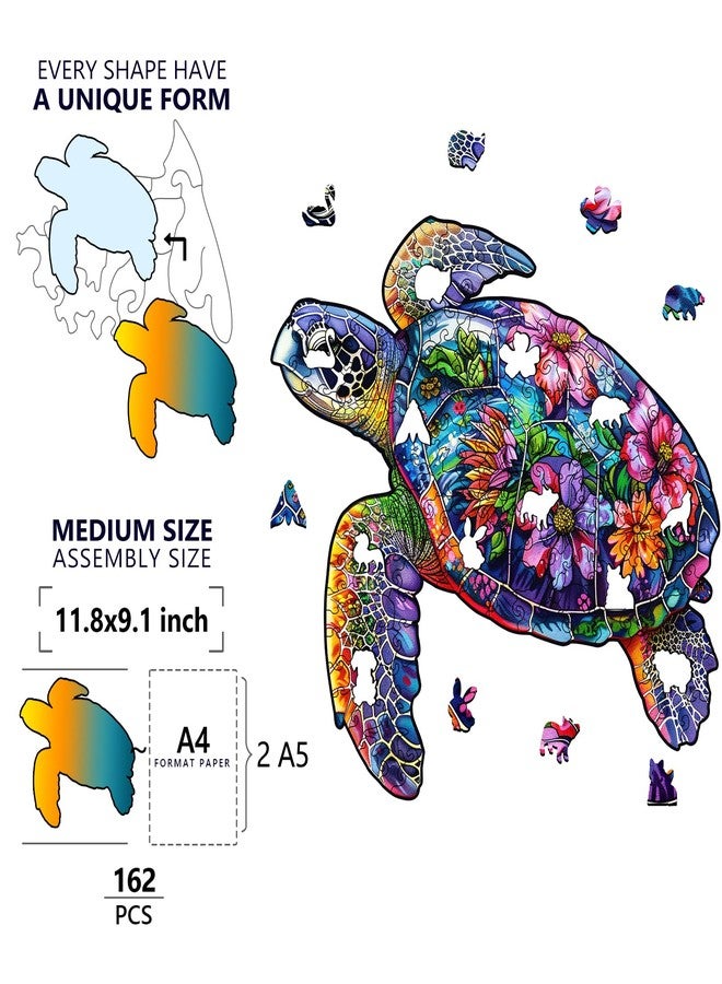 Foyucool Wooden Puzzles for Adults, About 150 Pieces Unique Puzzles for Adults, Irregular Animal Shaped Wooden Jigsaw Puzzles, Creative Gift,11.1 x 5.5 inch, Turtle - Image 3